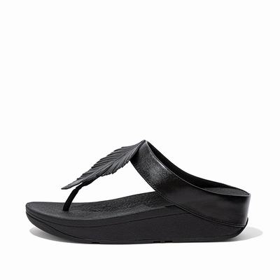 Fitflop Fino Feather Metallic Toe-Post - Sandalen Damen - Schwarz (ORB436580)